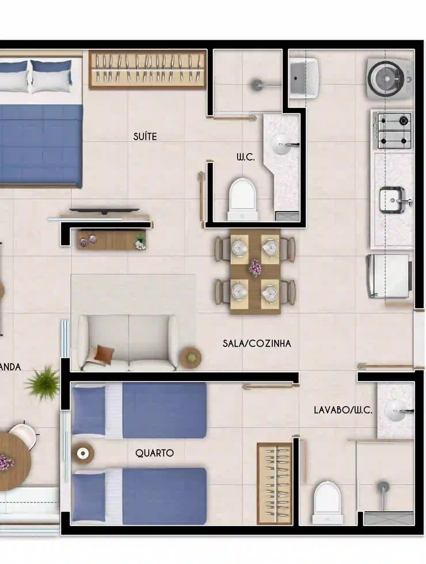 Planta do apartamento de 2 suítes do Smart Caminho das Árvores em Salvador